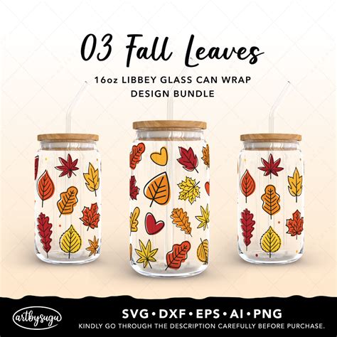 Fall Leaves Libbey Glass Wrap Svg 16oz Glass Can Wrap Autumn Glass Can