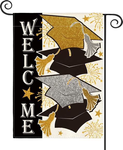 Congrats Grad Diploma Cap Garden Flag 12x18 Inch Double Sided Outside