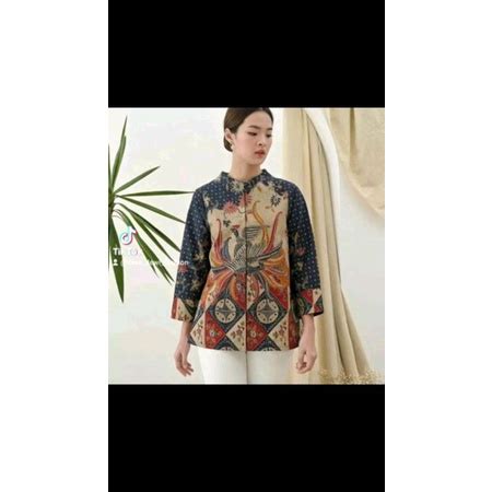 Jual Blouse Batik Wanita Modern Lengan Panjang Lapis Trikot Premium