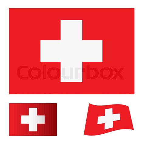 red flag background with white cross swiss icon | Stock vector | Colourbox