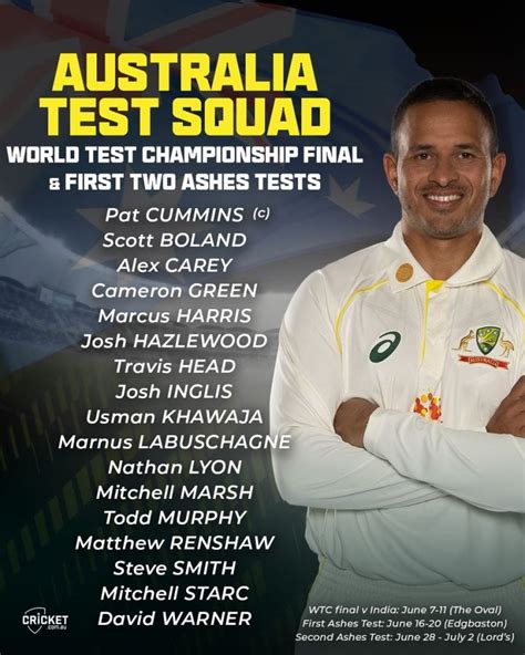 Australia Announces Squad For Ashes And ICC WTC Final Against India