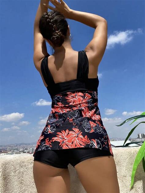 SHEIN Swim Classy Floral Print Shorts Bikini Swimsuit SHEIN USA