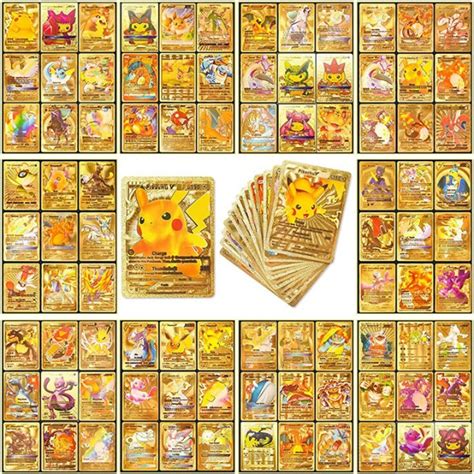 55pcs Pokemon Gold Foil Cards Anime Cartoon Pokemon English Version Tcg Card For Fans Collection ...