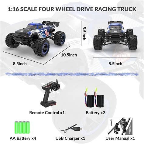 Racent Rc Car 116 Scale All Terrain Monster Truck 30mph 4wd Off Road Fast Remote Control Car