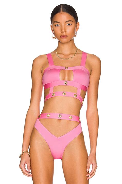 Monica Hansen Beachwear Rich Fab Cut Out Bikini Top In Pink Panther