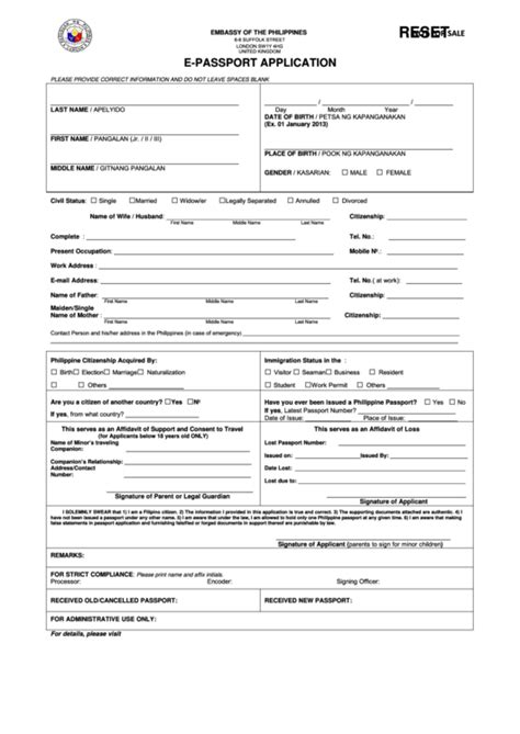 Fillable E Passport Application Philippine Embassy In London