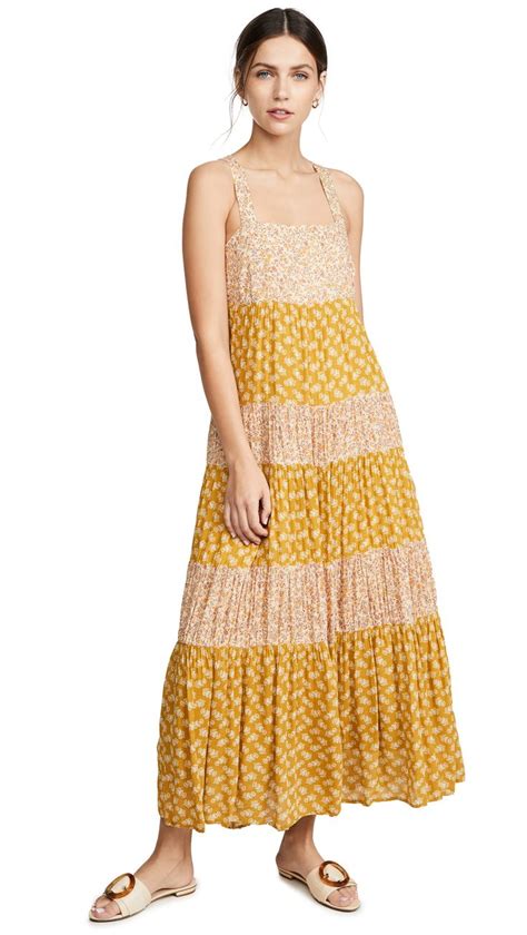 Madewell Tiered Tie Back Midi Dress In Indigo Floral Golden Meadow