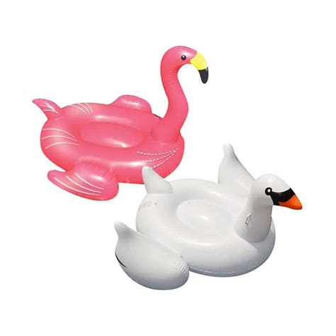 Swimline Pink Vinyl Round Swimming Pool Giant Rideable Inflatable Swan Plus Flamingo 2 Pack