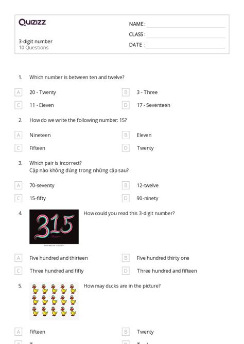 50 Multi Digit Numbers Worksheets For Kindergarten On Quizizz Free And Printable