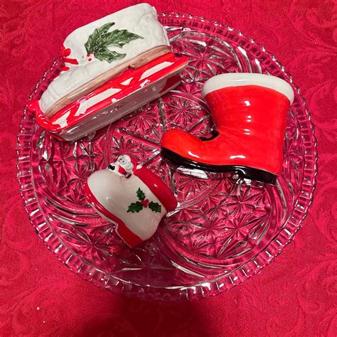 Vintage Christmas Mid Century Relpo Inarco Japan Ceramic Ice Skate Santa Boots Planters Retro