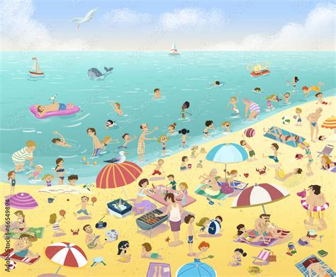 Gente En La Playa Ilustraci N De Stock Adobe Stock