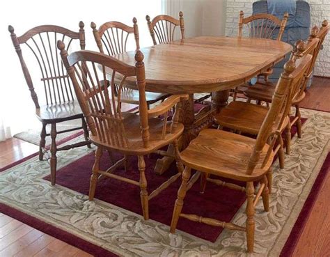 Amish Made Oak Dining Table Tall X W Eight Matching Chairs