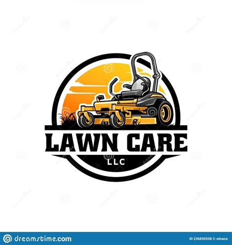 Yellow Lawn Mower With Sky Background Isolated Logo Vector Stock Vector