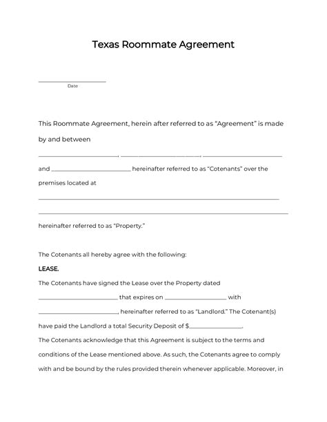 Texas Rental Agreement Texas Apartment Lease Contract Sample