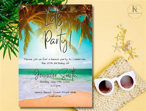 Beach Party Invitation Beach Invite Ocean Party Pool Party Beach