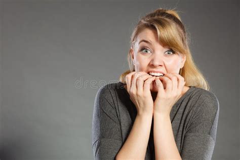 Nervous Girl Biting Nails Outside Stock Image Image Of Concerned