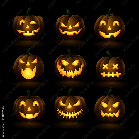 Set of halloween pumpkins, funny faces.vector illustration Stock Vector ...