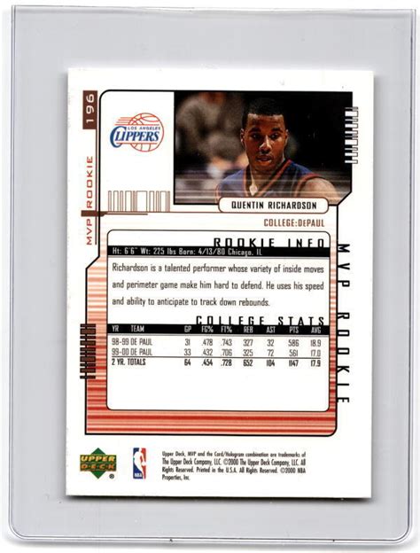 Upper Deck Mvp Quentin Richardson Rc For Sale Online