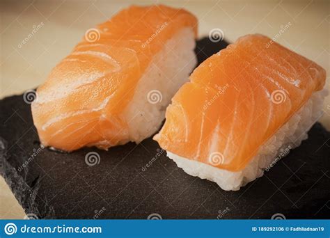 Salmon Nigiri Sushi Stock Photo Image Of Delicacy Sauce 189292106