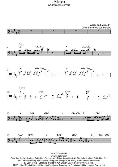 Africa Advanced Level Toto Trombone Sheet Music