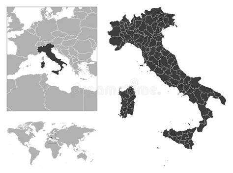 Italy - Detailed Country Outline and Location on World Map. Stock ...