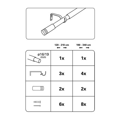 Gardinia Stilgarnitur Zylinder Edelstahl Ø 16 19 mm 120 cm 210 cm