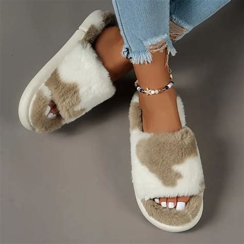 Cozy Fluffy Furry House Slippers Single Band Open Toe Temu