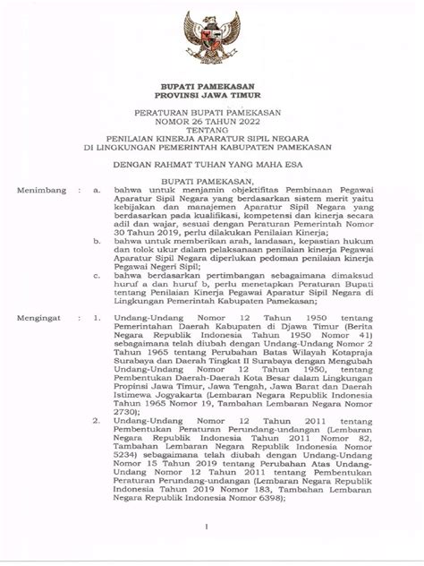 Perbupnomor26tahun2022 Penilaiankinerjaapara Pdf