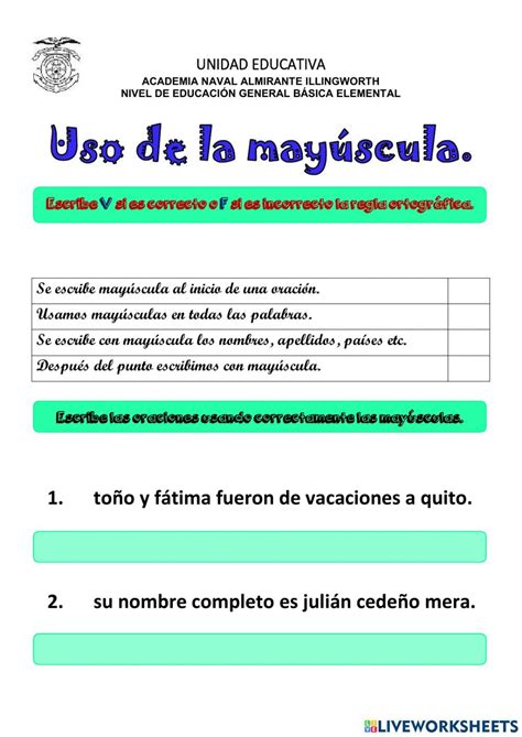 Uso De Las May Sculas Free Online Worksheet Interactive Activities