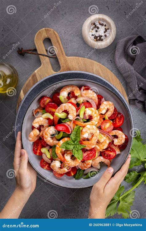 Cooking Catalan Prawns Or Shrimps Made With Tomatoes Stock Image