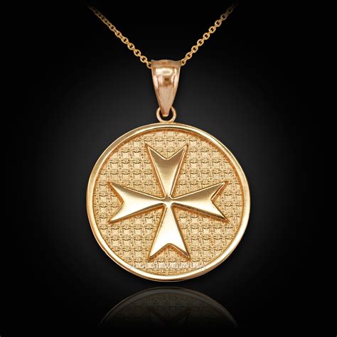 Solid Gold Knights Templar Maltese Cross Medallion Pendant Necklace