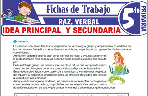 Practica De Idea Principal Un Texto Para Sexto Primaria Fichas