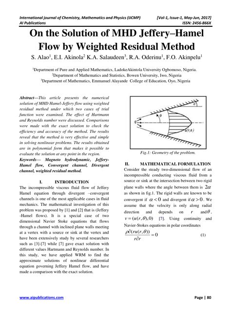 Pdf On The Solution Of Mhd Jeffrey Hamel Flow By Weighted Residual Method