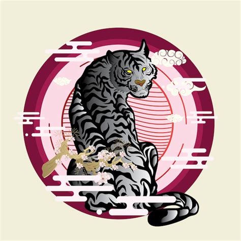 Premium Vector Tiger Illustration With Japanese Style Background