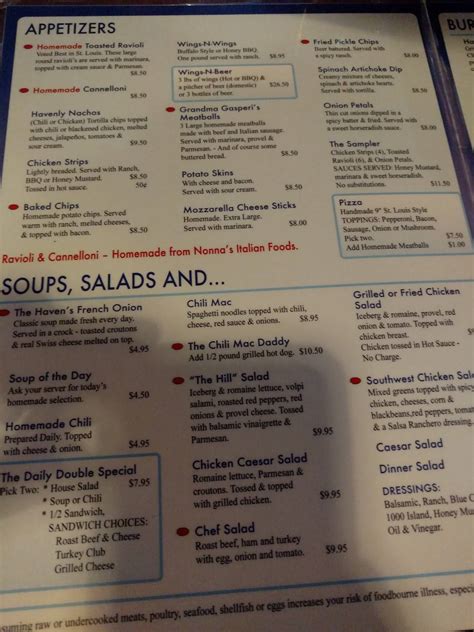 Menu at The Haven pub & bar, St. Louis, Morgan Ford Rd