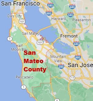 San Mateo County on the map of California 2024. Cities, roads, borders ...