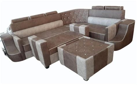 Wooden Velvet Seater L Shape Corner Sofa Set With Lounger At Rs