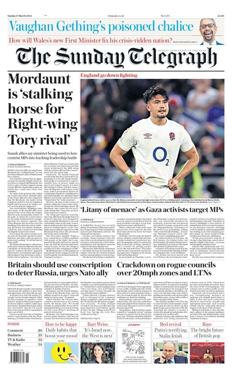 Sunday Telegraph Front Page 17th Of March 2024 Tomorrow S Papers Today