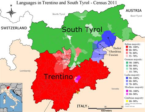 Language diversity in Italian region of Trentino Alto Adige Südtirol