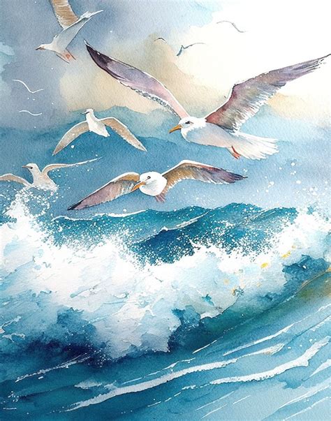 Seagull Seagull Wall Art Seagull Drawing Watercolor Seagull Bird