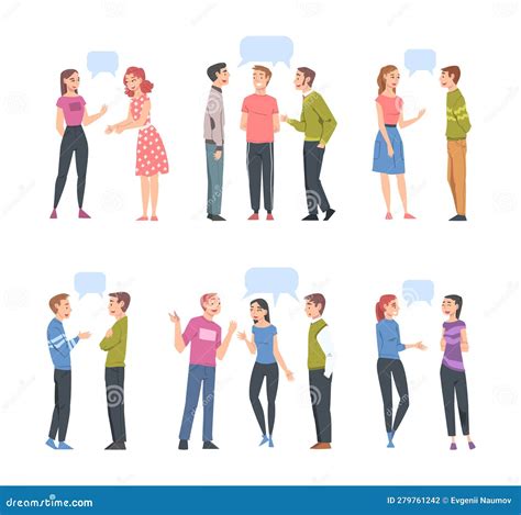 People Character Communicate With Dialogue Speech Bubble Vector Set