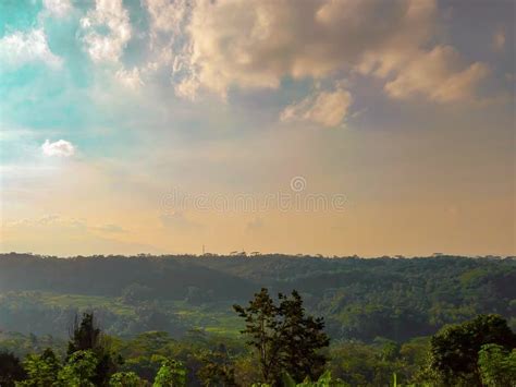 View Of The Valley Between Two Hills Stock Image Image Of Tree Dusk