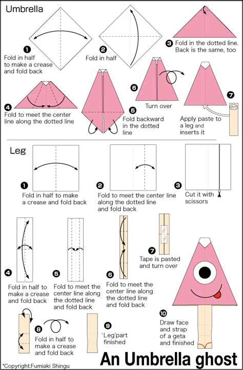 Origami A Karakasa ghost instructions - Easy Origami instructions For Kids