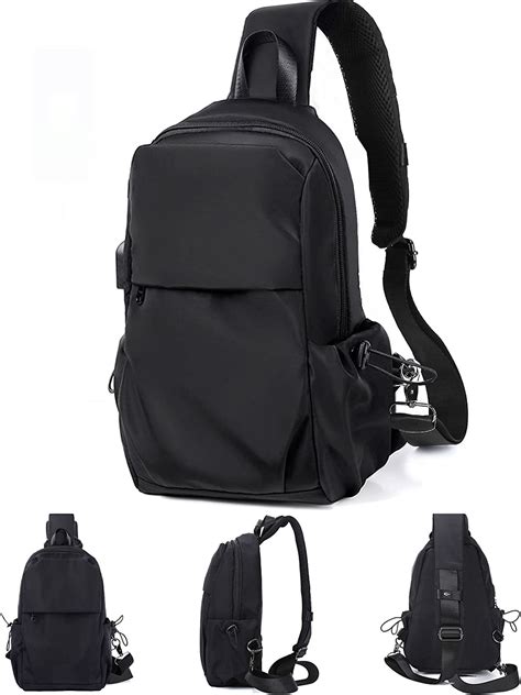 Seafew Small Black Sling Crossbody Backpack Shoulder Bag For Men Women