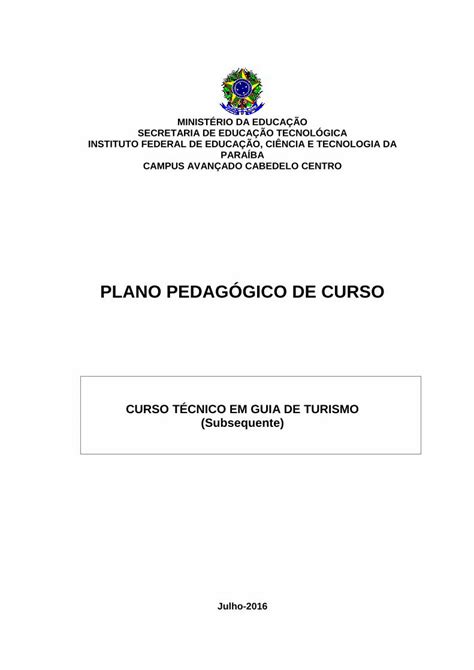 Pdf Plano Pedag Gico De Curso Estudante Ifpb Edu Br Curso T Cnico