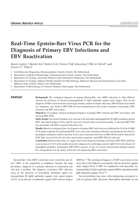 Pdf Real Time Epstein Barr Virus Pcr For The Diagnosis Of Primary Ebv