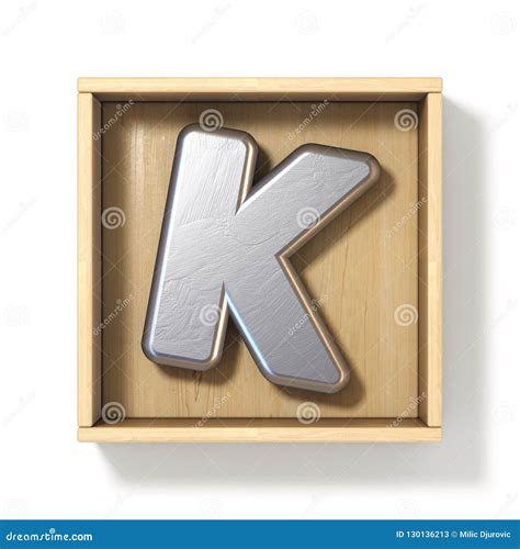 Silver Metal Letter K In Wooden Box 3D Stock Illustration