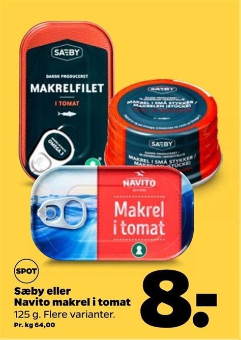 Sæby eller Navito makrel i tomat tilbud hos Netto