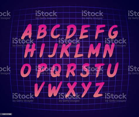 80s Retro Futurism Style Font Vector Brush Stroke Alphabet Stock Illustration Download Image