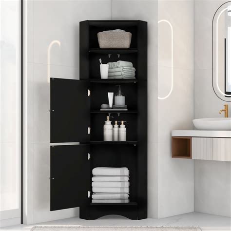 Tall Bathroom Corner Cabinet Modern Freestanding Storage Cabinet With